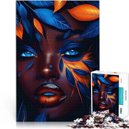 Afrikanische Schönheit Blaue Blume 1000-teiliges Teenager-Puzzle Stressabbau mit vollständig ineinander greifenden, zufällig geformten Teilen 38x26cm von SYUNFEI