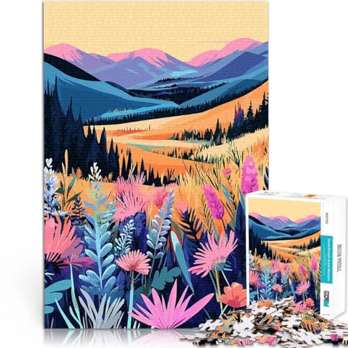 Alaskan Mountain Meadow Blumen minimalistische Kunst 2000-teilige Puzzles für Erwachsene Herausforderndes Spiel Wanddekoration 70x100cm von SYUNFEI