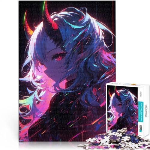 Anime-Dämonenmädchen mit Neonhaar 1000-teiliges Puzzle für Teenager Denkspiel Wanddekoration Einzigartige Geburtstags 38x26cm von SYUNFEI