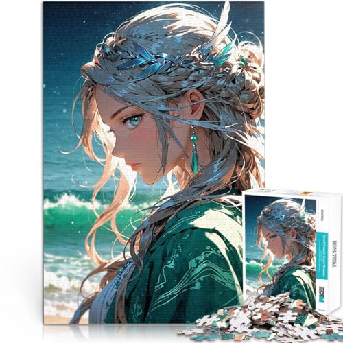 Anime-Mädchen am Meer 2000-Teile-Puzzle für Erwachsene Spielspielzeug Tolles Geschenk für Spiele 70x100cm von SYUNFEI