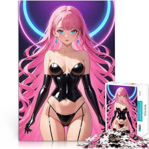Anime-Mädchen im schwarzen Lederkorsett 1000-teiliges Puzzle für Teenager Herausforderndes Spiel Tolles Geschenk für Spiele 38x26cm von SYUNFEI