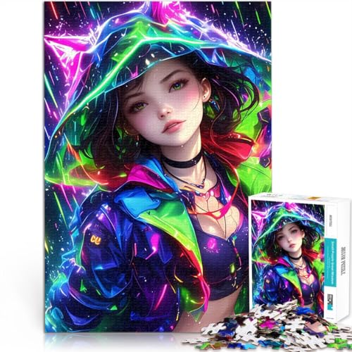 Anime-Mädchen in Neonjacke Puzzle für Erwachsene 2000 Teile Lernspiele Lustige Aktivitäten für zu Hause, Geburtstagsgeschenk, Reisegeschenk, 70x100cm von SYUNFEI