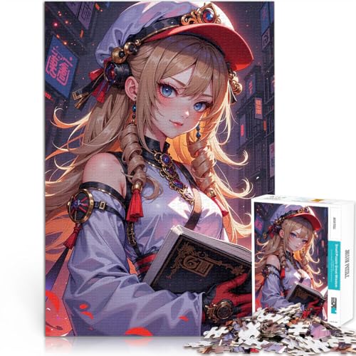 Anime-Mädchen mit Buch Puzzle 1000 Teile für Erwachsene Lernspiele Heimdekoration Lustige Aktivitäten für zu Hause, Geburtstagsgeschenk, Reisegeschenk, 38x26cm von SYUNFEI
