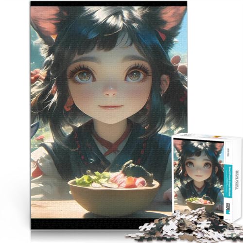Anime-Mädchen mit Katzenohren 2000-teiliges Puzzle für Erwachsene Quizspiel Lustige Aktivitäten für zu Hause, Geburtstagsgeschenk, Reisegeschenk, 70x100cm von SYUNFEI