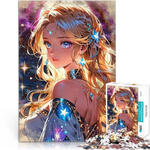 Anime-Mädchen mit Sternenkleid 1000-teilige Puzzles für Erwachsene Denkspiel Jedes Stück ist einzigartig – Anspruchsvolles Familienspiel 38x26cm von SYUNFEI
