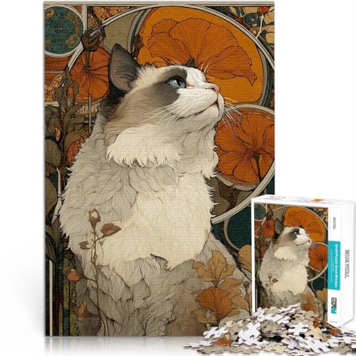 Art-Deco-Katzenporträt 2000-teiliges Puzzle für Erwachsene Analyse und Logik Jedes Stück ist einzigartig – Anspruchsvolles Familienspiel 70x100cm von SYUNFEI