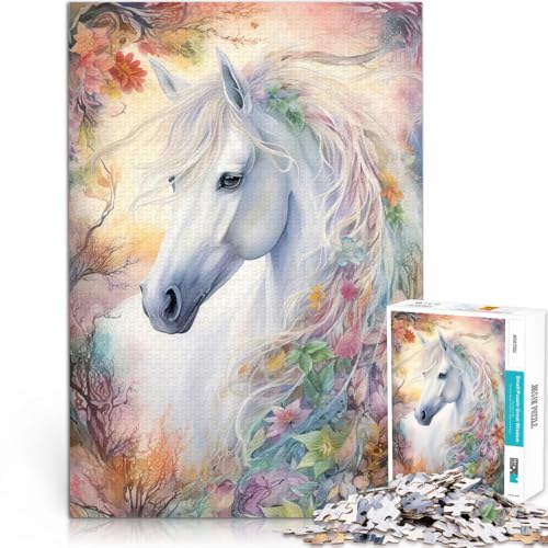 Atemberaubendes weißes Pferd 1000-teiliges Puzzle für Erwachsene Quizspiel mit vollständig ineinander greifenden, zufällig geformten Teilen 38x26cm Atemberaubendes weißes Pferd 1000-teiliges Puzzle für Erwachsene Quizspiel mit vollständig ineinander greifenden, zufällig geformten Teilen 38x26cm von SYUNFEI