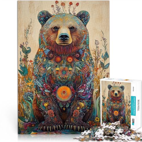 Bär in farbenfroher Kunst Puzzle 1000 Teile für Teenager Lernspielzeug für die ganze Familie Tolles Geschenk für Spiele 38x26cm von SYUNFEI