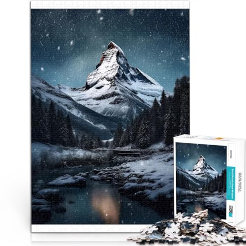 Berg Gipfel Schnee Nacht Teenager-Puzzle 1000 Teile Stressabbau – Staycation – Zeit totschlagen Geburtstagsgeschenke 38x26cm von SYUNFEI