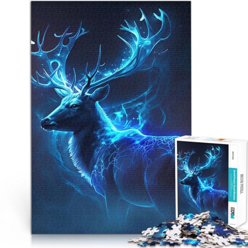 Blauer Hirsch Leuchtend Puzzle für Erwachsene, 1000 Teile für Lernspiel-Herausforderungsspielzeug Tolles Geschenk für Spiele 38x26cm von SYUNFEI