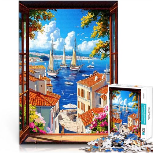 Blick auf den mediterranen Hafen 1000-teilige Puzzles für Erwachsene Intellektuelles Spiel Lernspiel für Geburtstag, Weihnachten 38x26cm von SYUNFEI