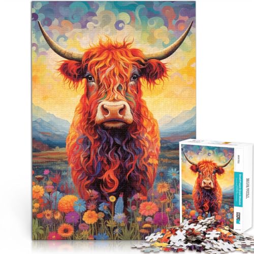 Blumenhochlandkuh Puzzle für Teenager 2000 Teile Trainieren Sie Ihr Gehirn und Ihre Hände Lernspiel für Geburtstag, Weihnachten 70x100cm von SYUNFEI
