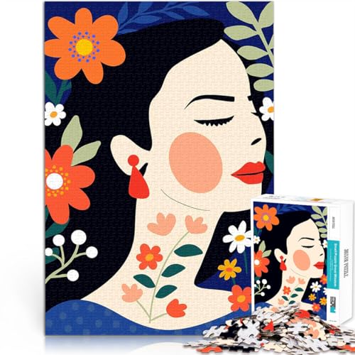 Blumenporträt Einer Frau 1000-teiliges Puzzle für Erwachsene Denkspiel mit vollständig ineinander greifenden, zufällig geformten Teilen 38x26cm Blumenporträt Einer Frau 1000-teiliges Puzzle für Erwachsene Denkspiel mit vollständig ineinander greifenden, zufällig geformten Teilen 38x26cm von SYUNFEI