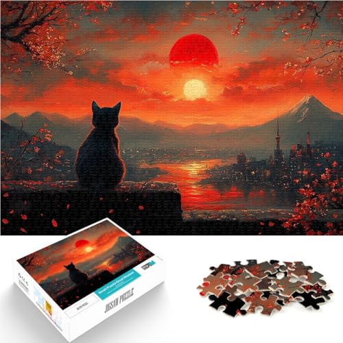 Blutmond Schwarze Katze Puzzle 1000 Teile für Erwachsene für Lernspiel-Herausforderungsspielzeug Geburtstagsgeschenke 38x26cm von SYUNFEI