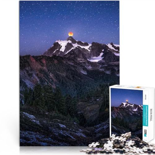 Blutmond über Shuksan 1000-teiliges Puzzle für Erwachsene Anspruchsvolles Spiel und Familienspaß Künstlersammlung, Bildende Kunst 38x26cm von SYUNFEI