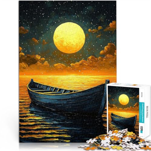 Bootsfahrt im Mondschein~ Puzzle 1000 Teile für Erwachsene Anspruchsvolles Spiel und Familienspaß Wanddekoration 38x26cm von SYUNFEI