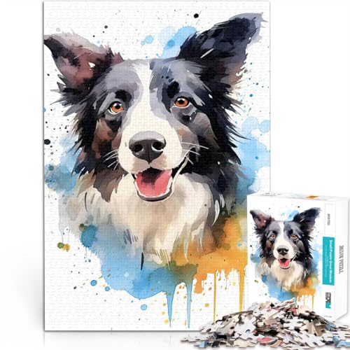 Border Collie Aquarell Puzzle 1000 Teile für Erwachsene Spielspielzeug Tolles Geschenk für Spiele 38x26cm von SYUNFEI