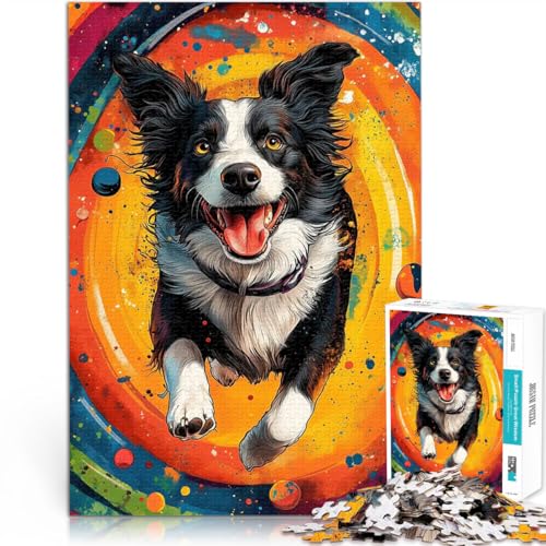 Border Collie im Weltraum Puzzle für Jugendliche 2000 Teile Denkspiel mit vollständig ineinander greifenden, zufällig geformten Teilen 70x100cm von SYUNFEI