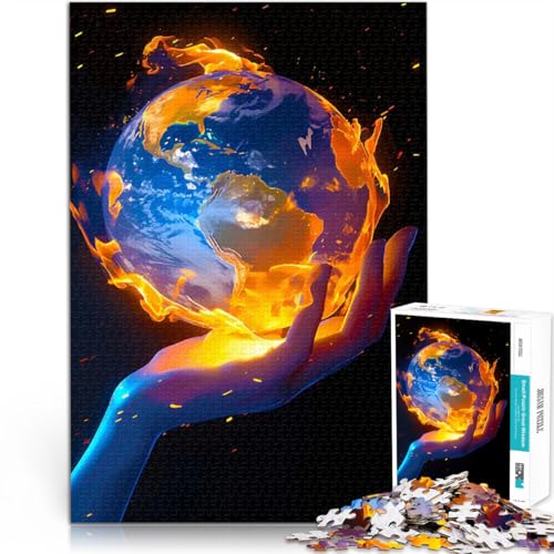 Brennende Erde zur Hand 1000-Teile-Puzzle für Teenager Herausfordernd Schwierig mit vollständig ineinander greifenden, zufällig geformten Teilen 38x26cm von SYUNFEI