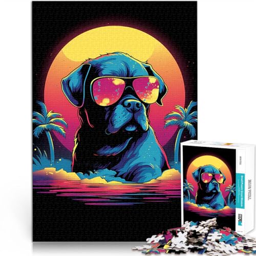 Bulldog im Miami Vice-Stil Puzzle für Erwachsene, 1000 Teile Denkspiel mit vollständig ineinander greifenden, zufällig geformten Teilen 38x26cm von SYUNFEI