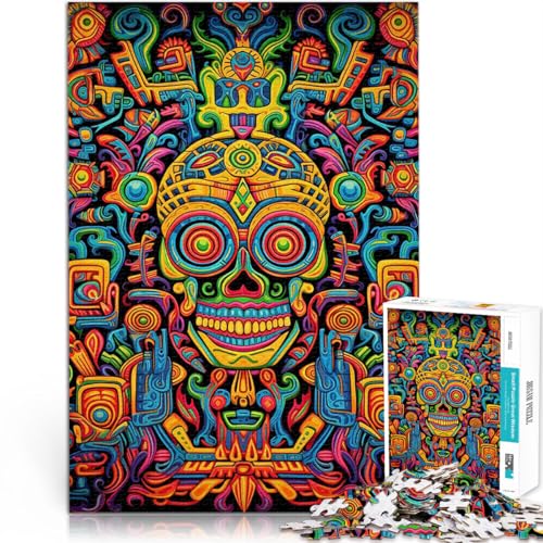 Bunte Totenkopf-Huichol-Kunst Puzzle 2000 Teile für Jugendliche Herausforderndes Spiel Einzigartige Wohndekoration und Geschenke 70x100cm von SYUNFEI
