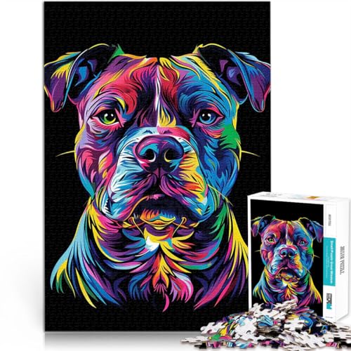 Bunter Pitbull-Hund Pitbull 1000-teilige Puzzles für Erwachsene Denksportaufgabe für mit vollständig ineinander greifenden, zufällig geformten Teilen 38x26cm von SYUNFEI