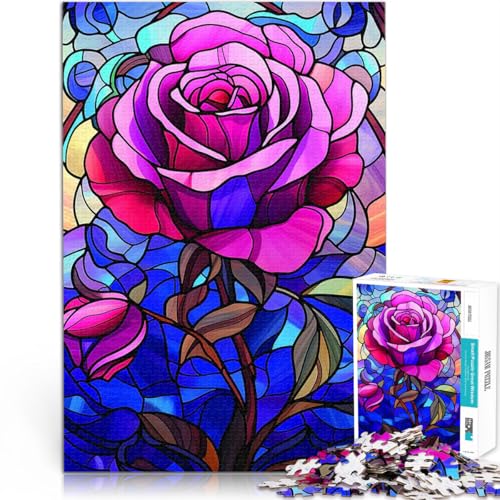 Buntglasrose Puzzle für Erwachsene mit 1000 Teilen Dekomprimierendes intellektuelles Lernspielzeug Perfekte Dekoration 38x26cm von SYUNFEI