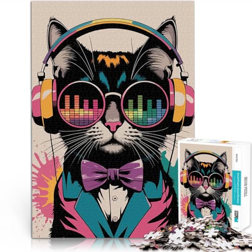 Coole Katze mit Kopfhörern 1000-Teile-Puzzle für Teenager Lernspielzeug für die ganze Familie Tolles Geschenk für Spiele 38x26cm von SYUNFEI