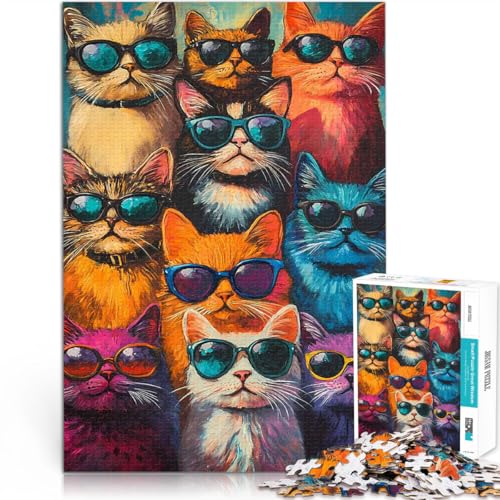 Coole Katzen mit Sonnenbrille 1000-teiliges Puzzle für Erwachsene Intellektuelles Spiel denn eignet ganze Familie 38x26cm von SYUNFEI