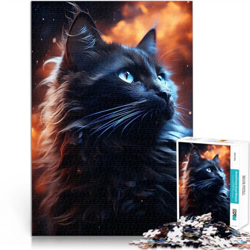 Coole Schwarze Katze 1000-teilige Puzzles für Erwachsene Stressabbau Schwierige Herausforderung Geschenke für Freunde und Familie 38x26cm von SYUNFEI