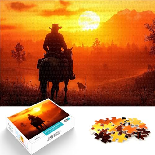 Cowboy-Ausritt bei Sonnenuntergang Puzzle für Teenager 1000 Teile Quizspiel Wanddekoration Einzigartige Geburtstags 38x26cm von SYUNFEI