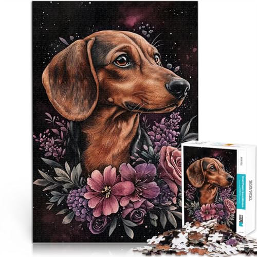 Dackel mit Blumen Puzzle für Teenager 1000 Teile Dekomprimierendes intellektuelles Lernspielzeug Tolles Geschenk für Spiele 38x26cm von SYUNFEI