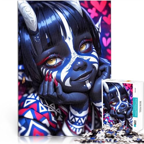 Dämonenmädchen-Porträt Puzzle für Erwachsene mit 1000 Teilen Lustige Spiele Lustige Aktivitäten für zu Hause, Geburtstagsgeschenk, Reisegeschenk, 38x26cm von SYUNFEI