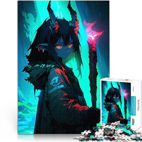 Dämonenmädchen mit Stab Puzzle für Erwachsene 1000 Teile Lernspiel-Herausforderungsspielzeug Die Liebe zwischen Paaren stärken 38x26cm von SYUNFEI