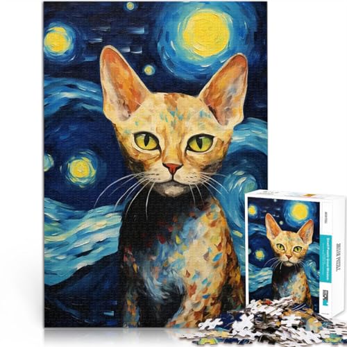 Devon Rex Katze Van Gogh 2000-teiliges Puzzle für Erwachsene Denkspiel Lustige Aktivitäten für zu Hause, Geburtstagsgeschenk, Reisegeschenk, 70x100cm von SYUNFEI