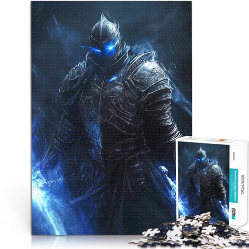Dunkler Ritter mit blauen Flammen 1000-teilige Puzzles für Erwachsene Denkspiel mit vollständig ineinander greifenden, zufällig geformten Teilen 38x26cm von SYUNFEI