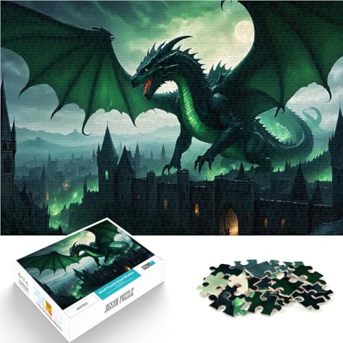 EIN gigantischer grüner Drache Teenager 1000-teiliges Puzzle Denkspiel Lustige Aktivitäten für zu Hause, Geburtstagsgeschenk, Reisegeschenk, 38x26cm von SYUNFEI
