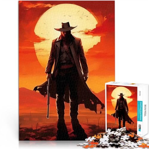 Einsamer Cowboy bei Sonnenuntergang 1000-teiliges Teenager-Puzzle Intellektuelles Spiel Lernspiel für Geburtstag, Weihnachten 38x26cm von SYUNFEI