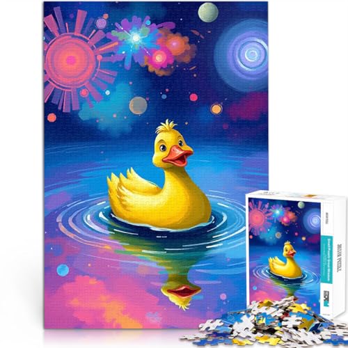 Ente in einem kosmischen Teich Puzzle 1000 Teile für Jugendliche Quizspiel mit vollständig ineinander greifenden, zufällig geformten Teilen 38x26cm von SYUNFEI