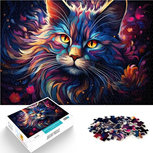 Puzzle mit 1000 Teilen für Erwachsene, Bunte Katze, Stressabbau-Spielzeug, Herausforderung für die Gehirnintelligenz, süchtig machendes Spielzeug, 50 x 75 cm, von SYUNFEI