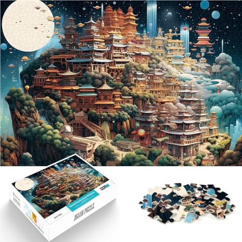 Fantasielandschaft 42 1000-teiliges Puzzle für Erwachsene Schwierig und herausfordernd mit vollständig ineinander greifenden, zufällig geformten Teilen 38x26cm von SYUNFEI