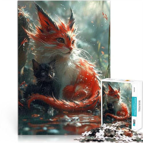 Fantasy Kätzchen Drache Katze 1000-teiliges Teenager-Puzzle Spielzeug Lernspiele Stressabbau Heimdekoration Spielzeug 38x26cm von SYUNFEI