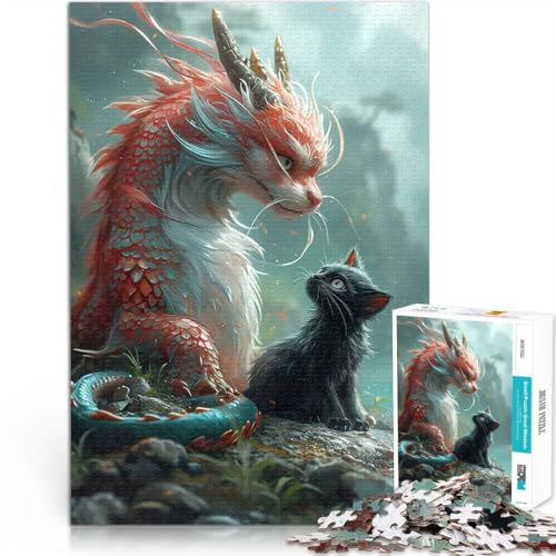Fantasy Kätzchen Drache Katze 2000-Teile-Puzzle für Erwachsene Denkspiel Jedes Stück ist einzigartig – Anspruchsvolles Familienspiel 70x100cm von SYUNFEI