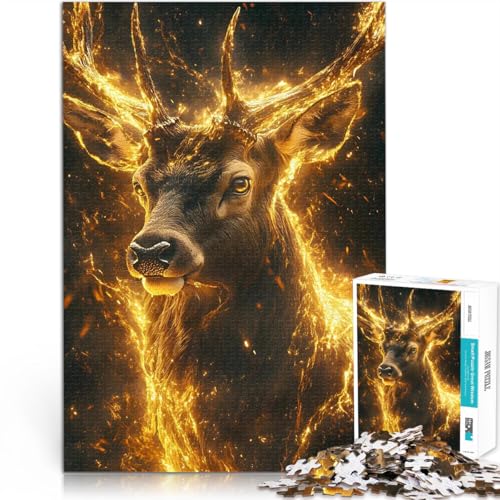 Feurige Hirsch-Gold-Aura Puzzle 1000 Teile für Teenager Spiele Spielzeug Geschenk Jedes Stück ist einzigartig – Anspruchsvolles Familienspiel 38x26cm von SYUNFEI