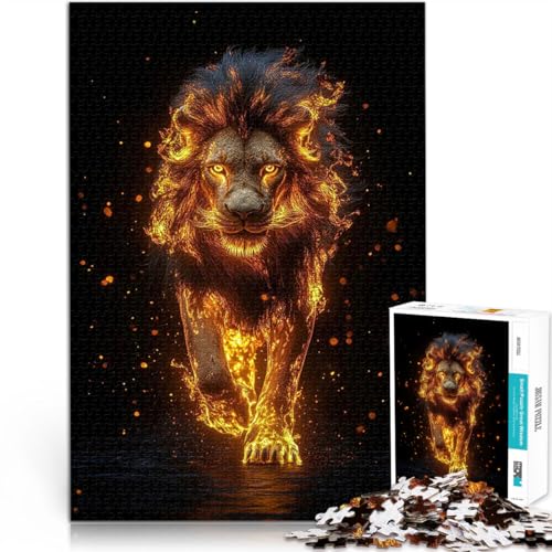 Flammender Löwe im Dunkeln 2000-teiliges Puzzle für Erwachsene Quizspiel mit vollständig ineinander greifenden, zufällig geformten Teilen 70x100cm von SYUNFEI