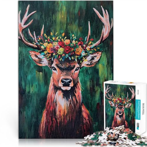 Florales Hirschgemälde Puzzle 2000 Teile für Erwachsene Lernspiel-Herausforderungsspielzeug Geburtstagsgeschenke 70x100cm von SYUNFEI