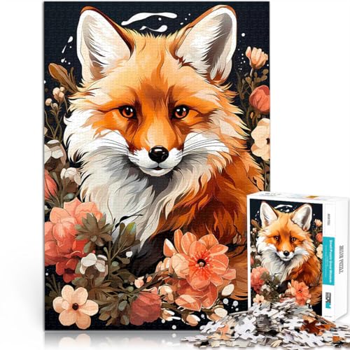 Fuchs Blumen Geschenk Puzzle für Erwachsene mit 1000 Teilen Anspruchsvolles Spiel und Familienspaß Kunstwerk Geschenk 38x26cm von SYUNFEI