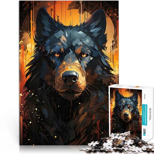 Gemälde „Schwarzer Wolf“ Puzzle 1000 Teile für Erwachsene für Lernspiel-Herausforderungsspielzeug Tolles Geschenk für Spiele 38x26cm von SYUNFEI