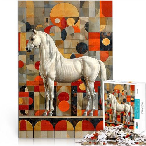 Geometrische Kunst des weißen Pferdes Puzzle für Erwachsene, 1000 Teile Herausforderndes Spiel Tolles Geschenk für Spiele 38x26cm von SYUNFEI