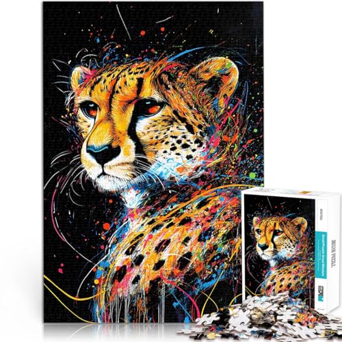 Gepard in Splatter Art Puzzle für Erwachsene 2000 Teile Lernspiele Heimdekoration mit vollständig ineinander greifenden, zufällig geformten Teilen 70x100cm von SYUNFEI